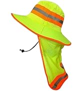 Men High Visibility Reflective Work Safety Sun Hat with Neck Flap Wide Brim Boonie UV Protection