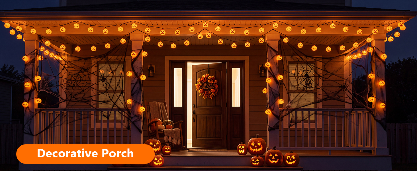 halloween porch lights; halloween curtain lights; pumpkin lights plug in; halloween patio lights
