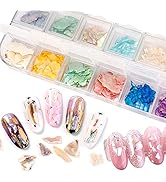 Ownsig 12 Mix Color Abalone Seashell Slices, 3D Shell Fragments Nail Art Decorations, Irregular G...