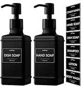VIMERPA Black Soap Dispenser 2 Pack, 10 fl oz Hand Soap Dispenser Bathroom, Vintage Glass Dish So...