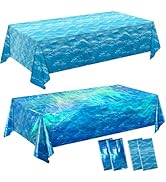 LINHAXM 4 Pack Iridescent Ocean Tablecloths, Disposable Plastic Beach Table Covers for Under The ...