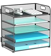 Gawerk 5 Tier Letter Tray Paper Organizer, Mesh Deak File Organizer with Handle for Office School...