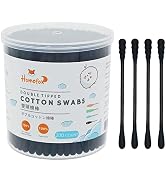 HOMEFOX Black Cotton Swabs Spiral - 200 Count Organic Cotton Buds Double Side Tightly Wrapped Cha...