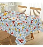 MATIRUG Summer Coastal Tablecloths Rectangle 60x84 Inch, Washable Spill Proof Crayfish Sealife Ta...