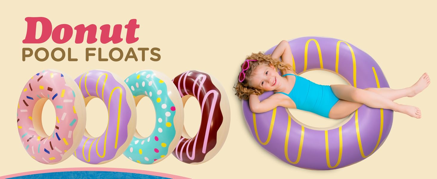 Children's Swim Rings 4 Pack Donut Pool Floats for Kids &amp; Adults