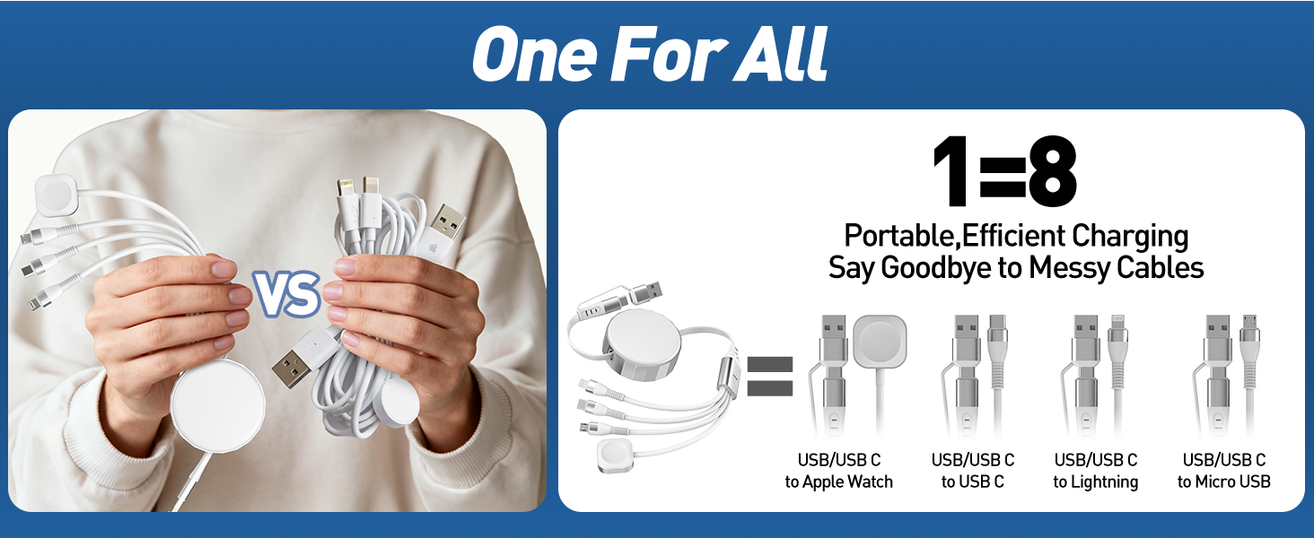 retractable multi charging cable for apple watch, all in one cable
