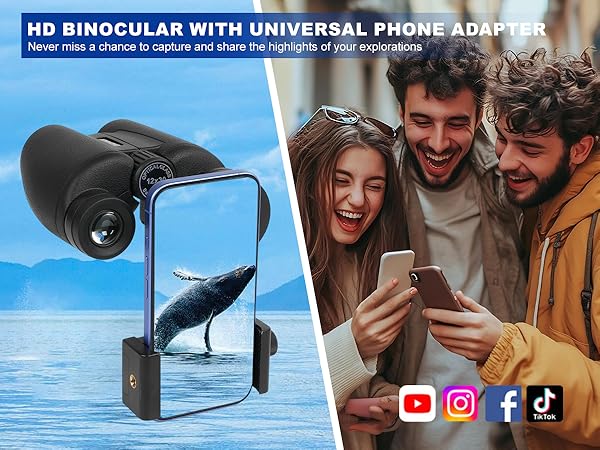 YINMONE 12X30 Small Handheld Binocular for Kids and Adults with Phone Adapter Detachable Lens Cover