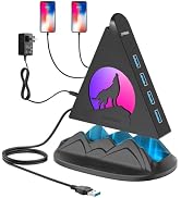Powered USB Hub 3.0, 6-Port Hub(4 USB 3.0 Data Ports + 2 Smart Charging Ports) with RGB Night Lig...