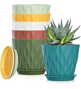 SQKH 5 Inch Planter Pots, 6 Pack Indoor Planters, Small Flower Pots with Drainage Holes and Tray ...