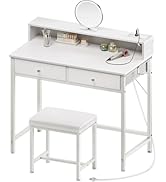 Seventable Vanity Desk Without Mirror, Makeup Vanity with Drawers and Charging Station, Small Des...