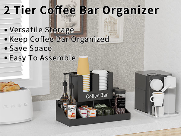 coffee station Organizer bar accessories and countertop for Pod syrup rack Tea cup condiment Small