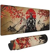 Japanese Cherry Blossom Samurai Cool Anime Red Sun Black Mouse Pad XL Extended Desk Mat, Non Slip...
