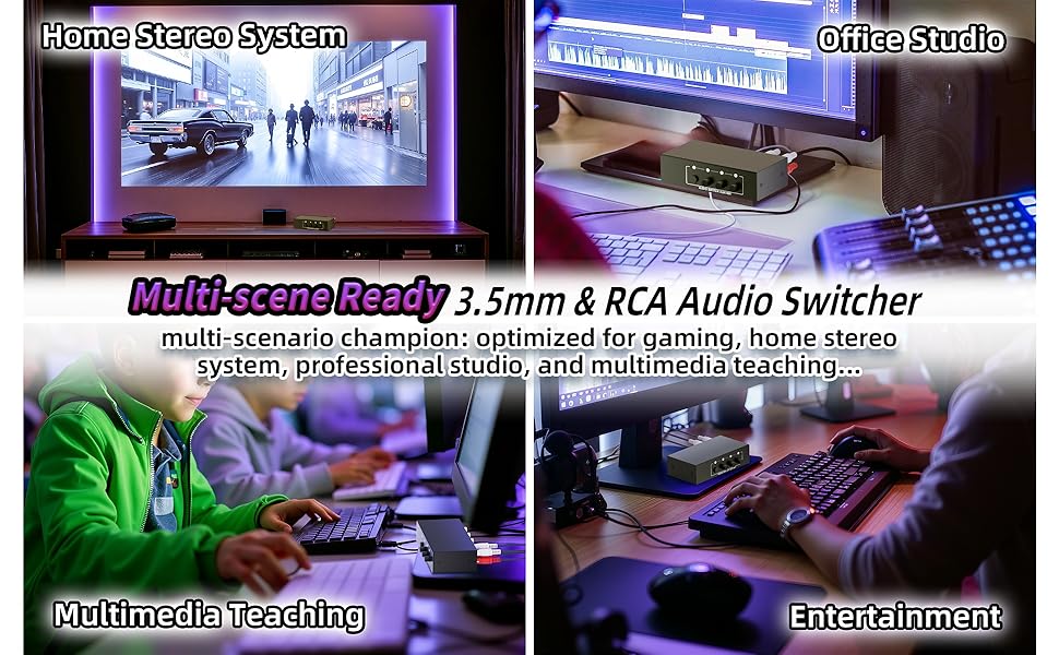 4-in-1 RCA &amp; 3.5mm Aux Audio Switch Box - 4 Channels Audio Converter Passive Selector Switch