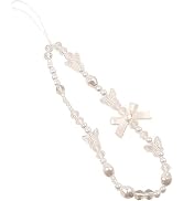 Juroicessry White Mobile Phone Lanyard Universal Phone Chain Black Bow White Pearl Beaded Phone L...