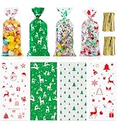 Yixiang 120 PCS Christmas Cellophane Goody Bags Assortment for Holiday Treats, Christmas Party Fa...