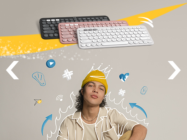 pebble keys 2 k380s wireless keyboard in graphite, rose, white