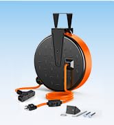 DEWENWILS 30FT Extension Cord Reel, 16/3 Gauge SJTW Power Cord, Retractable Cord Reel with 3 Outl...