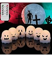 GenSwin Halloween Flameless Candles Flickering with Remote Timer, Battery Operated LED Candles Gh...