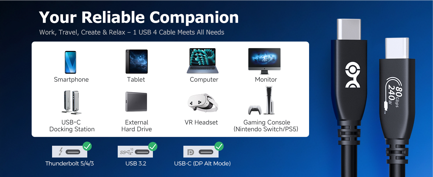 USB Type C cable with exceptional data transfer speeds and reliable fast charging up to 240W