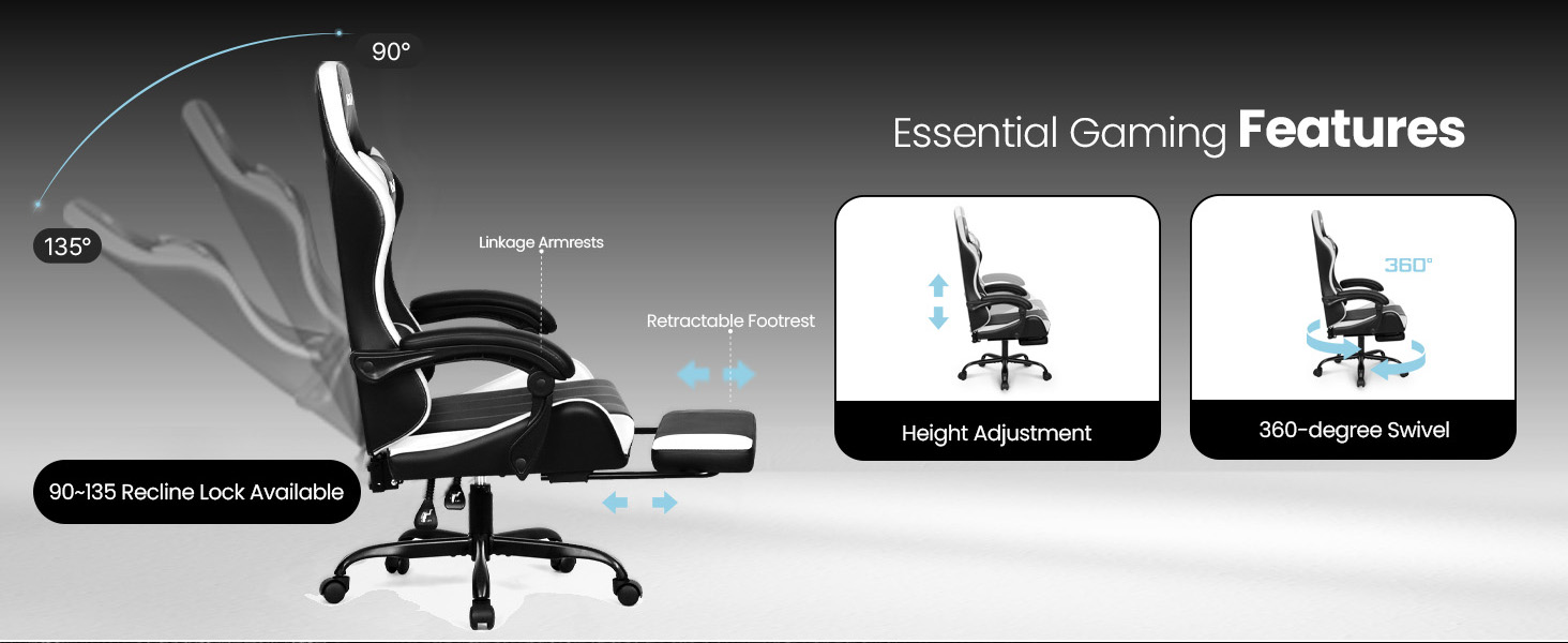 Durable casters and computer desk chair with lumbar support footrest, height adjustable chair
