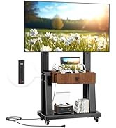 Rolling TV Cart with Power Outlet, Mobile TV Stand with Drawer and Wheels, Height Adjustable Mobi...