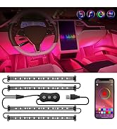 Nilight 4PCS USB Interior Car Lights 48 LEDs RGB LED Strips Lights with App Control Music Sound A...