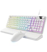 EWEADN Wired Keyboard and Mouse Combo with Detachable Wrist Rest - White | RGB Backlit, Media Kno...