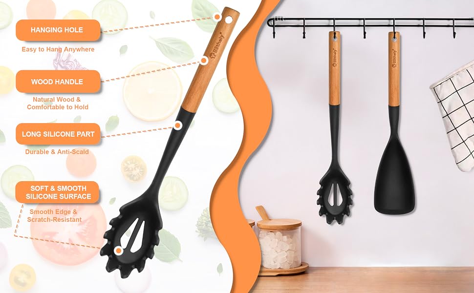 2 Pack Large Spatula Spoons Set with Wooden Handle