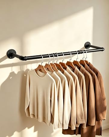 Industrial Iron Pipe Clothes Hanging Bar DIY Wall-Mounted Garment Rack Heavy Duty Clothing Rack