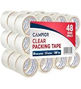 48 Rolls Clear Packing Tape 2 Inch Wide – Strong Adhesion &amp; Durable 1.7 Mil Thickness Clear Packi...