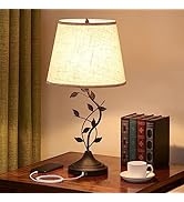 Kakanuo USB Charging Bedside Nightstand Lamp for Living Room and Bedroom - Traditional Tall Retro...