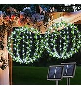 Solar Powered Hanging Iron Sphere Lights with Artificial Greenery – 12Inch 120 LED Waterproof Out...