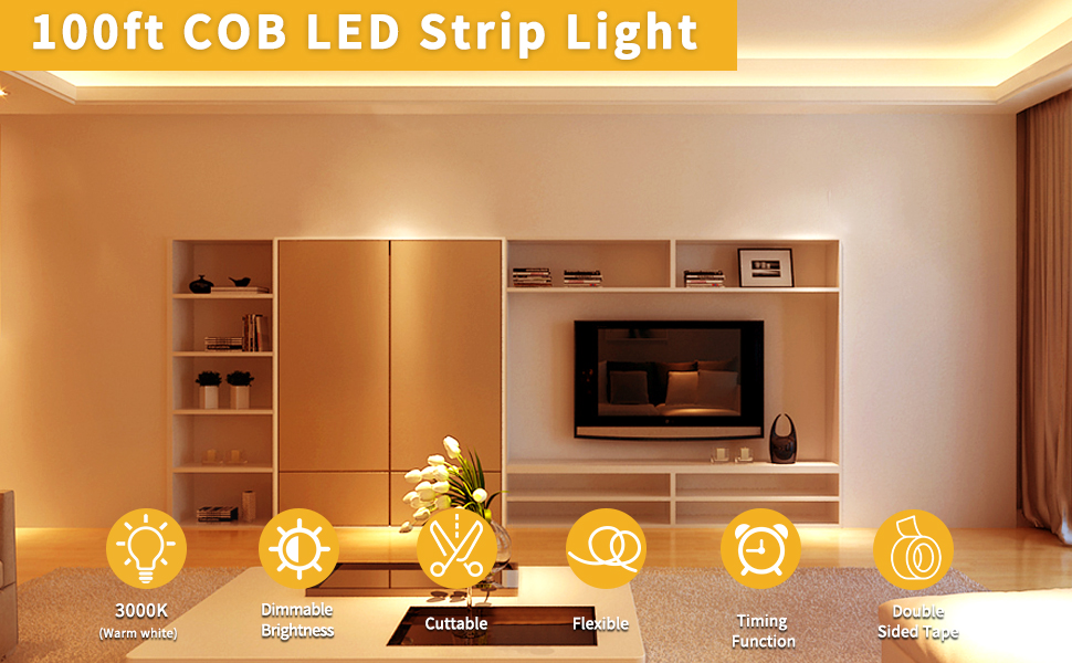100FT Led COB strip light warm white