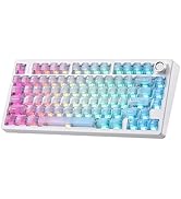 MIKIBY N75 V2 Pink Mechanical Keyboard,75% Layout with Knob,2.4GHz/BT/Wired Tri-Mode Wireless Key...