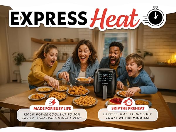 Air fryer interior showing 360-degree air circulation system for Fast cooking 