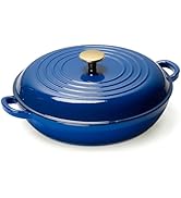 CAROTE 3.5QT Enameled Cast Iron Braiser Pan, Shallow Dutch Oven Casserole Skillets, Non-Toxic Cas...