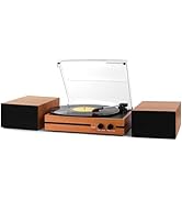 Vinyl Record Player with Dual Stereo Bookshelf Speakers Vintage Belt Drive Bluetooth Turntable wi...