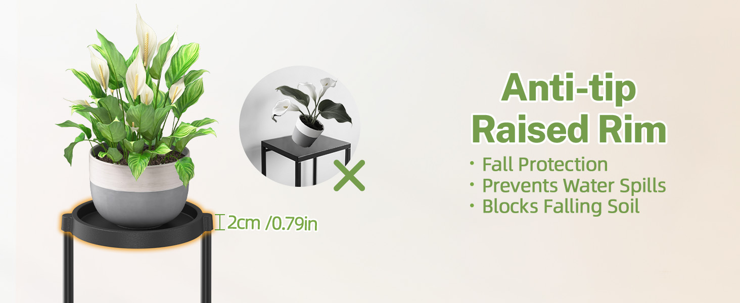 Anti-tip Raise Rim Plant Stand