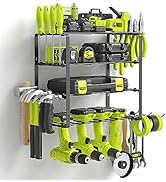 SUNALLY Power Tool Organizer, 4 Drill Holder Wall Mount, Garage Tool Organizer and Storage with S...