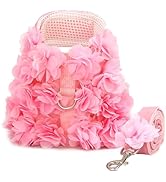 TENGZHI Cute Small Dog Harness and Leash Set Pink Lace Floral Girl Puppy Harness for Small Dogs C...