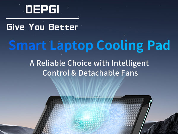 DEPGI Smart Laptop Cooler. Detachable 5.5in fans, smart temp control, 2200RPM silent motor
