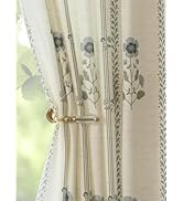 Linen Curtains for Living Room Bedroom Dining Room - 84 Inches Light Filtering Floral Curtains Lu...