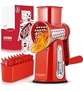 SUSTEAS Rotary Cheese Grater with Handle - Vegetable Shredder with 5 Well-designed Blades &amp; Stron...