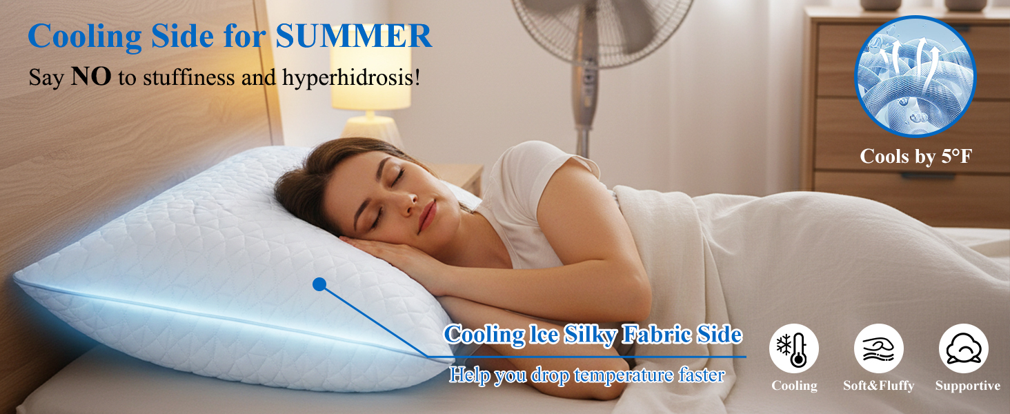 Hot sleeper essential: cooling bed pillow with cool-touch fabric, ideal for summer sleep comfort
