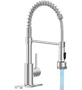LED Light Kitchen Faucet with Pull Down Sprayer Sus304 Stainless Steel Industrial Single Handle F...