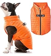 Gooby Puffer Vest Dog Jacket - Orange, Medium - Ultra Thin Zip Up Wind Breaker with Dual D Ring L...