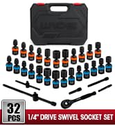 LLNDEI 1/4-Inch Drive Swivel Socket Set, 33 Pieces Standard SAE(5/32 to 9/16") Metric Size(4-15mm...