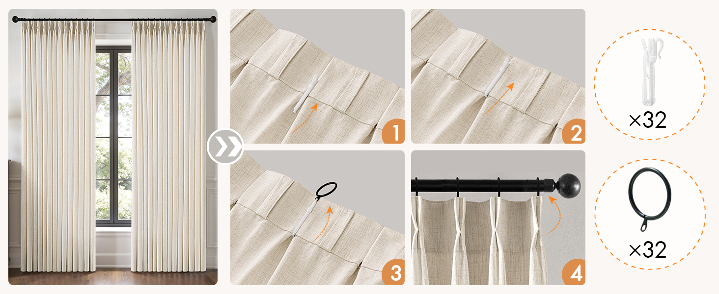 pleated curtains 4 panels