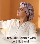 ZIMASILK 100% Mulberry Silk Bonnet for Sleeping Women Long Hair Double Layer Silk Hair Wrap with ...