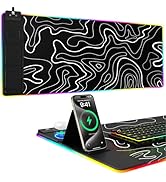 Mouse Pad with Phone Holder, Wireless Charging Desk Mat, RGB Gaming Mousepad Home Office Large De...